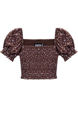 KatieJ Marlee Puff Sleeve Top, Chocolate Floral