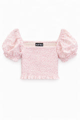 KatieJ Marlee Puff Sleeve Top, Pink Mini Toile