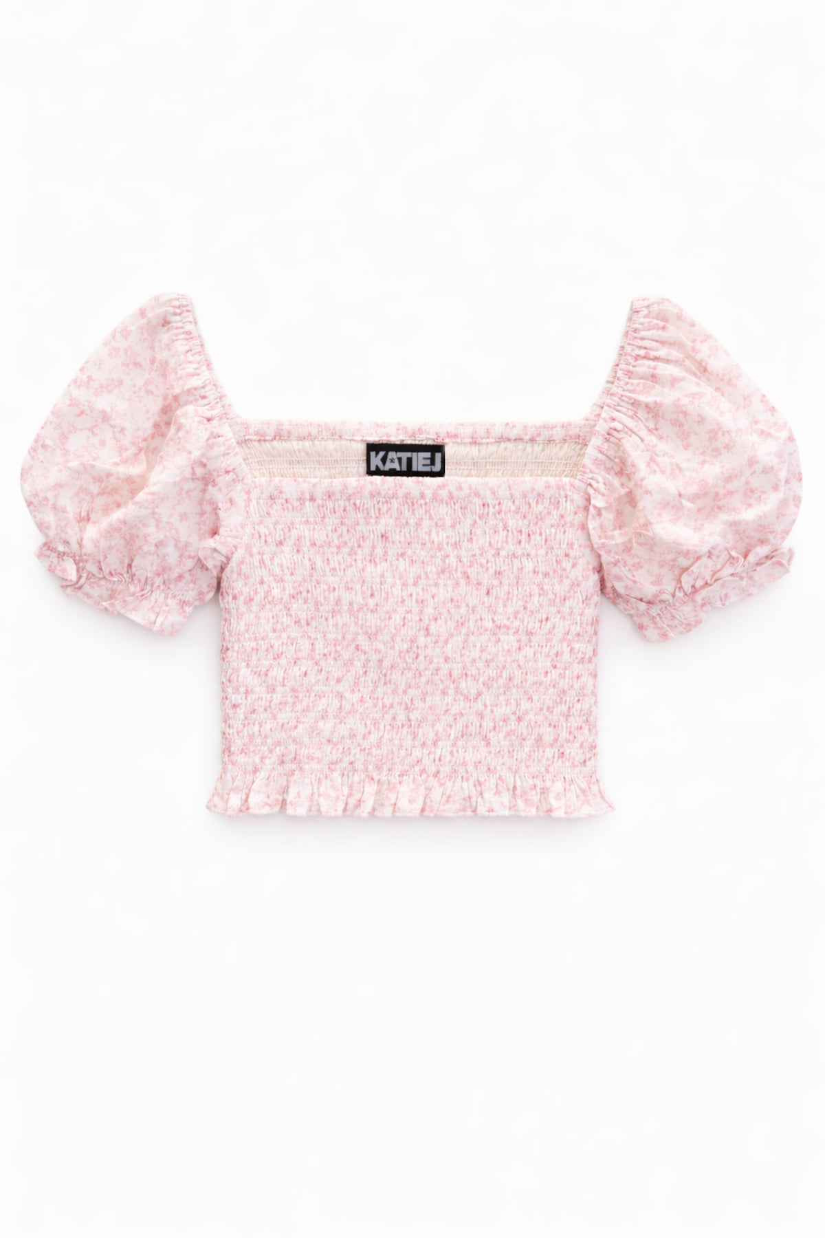 KatieJ Marlee Puff Sleeve Top, Pink Mini Toile