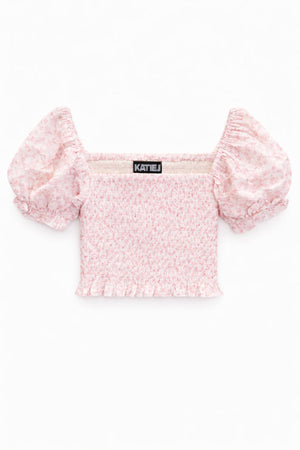 KatieJ Marlee Puff Sleeve Top, Pink Mini Toile