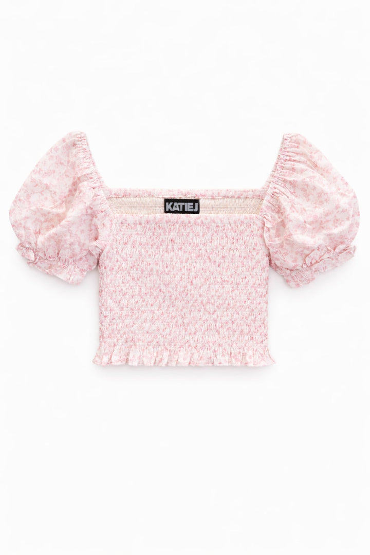 KatieJ Marlee Puff Sleeve Top, Pink Mini Toile