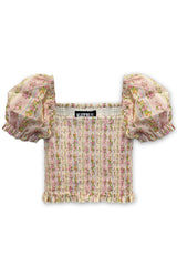 KatieJ Marlee Printed Puff Sleeve Top, Shabby Floral Stripe