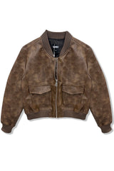 KatieJ Maverick Vegan Leather Bomber Jacket, Brown