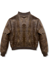 KatieJ Maverick Vegan Leather Bomber Jacket, Brown