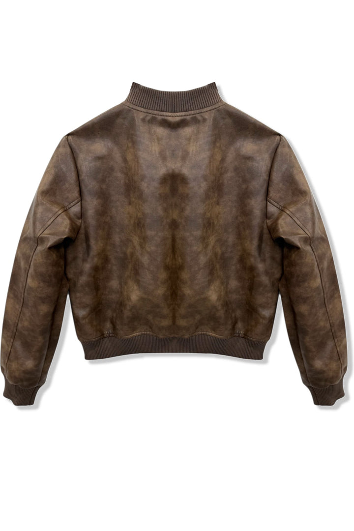 KatieJ Maverick Vegan Leather Bomber Jacket, Brown