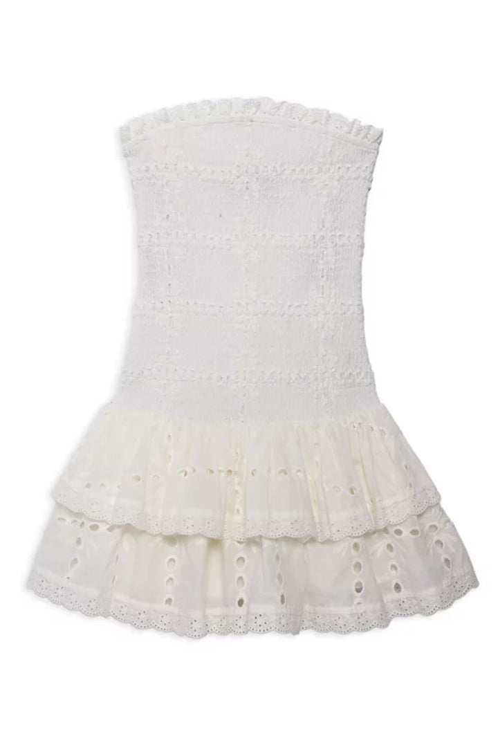 KatieJ Melina Strapless Drop Waist Eyelet Ruffle Dress