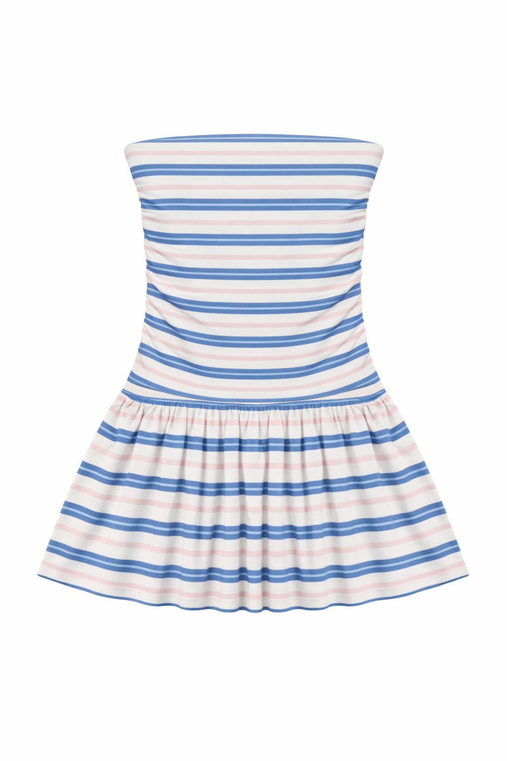 KatieJ Milo Strapless Drop Waist Dress, Blue Multi-Strope