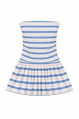KatieJ Milo Strapless Drop Waist Dress, Blue Multi-Strope