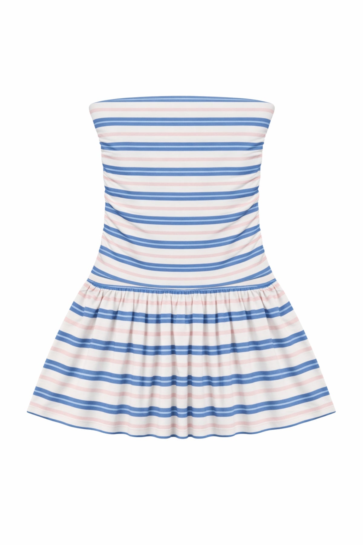 KatieJ Milo Strapless Drop Waist Dress, Blue Multi-Strope