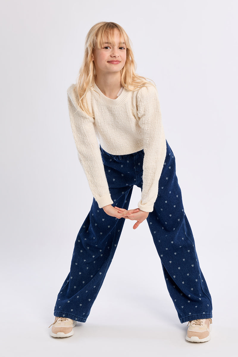 Molly Bracken Girls Knitted Sweater with Gathered Shoulders - Off-White