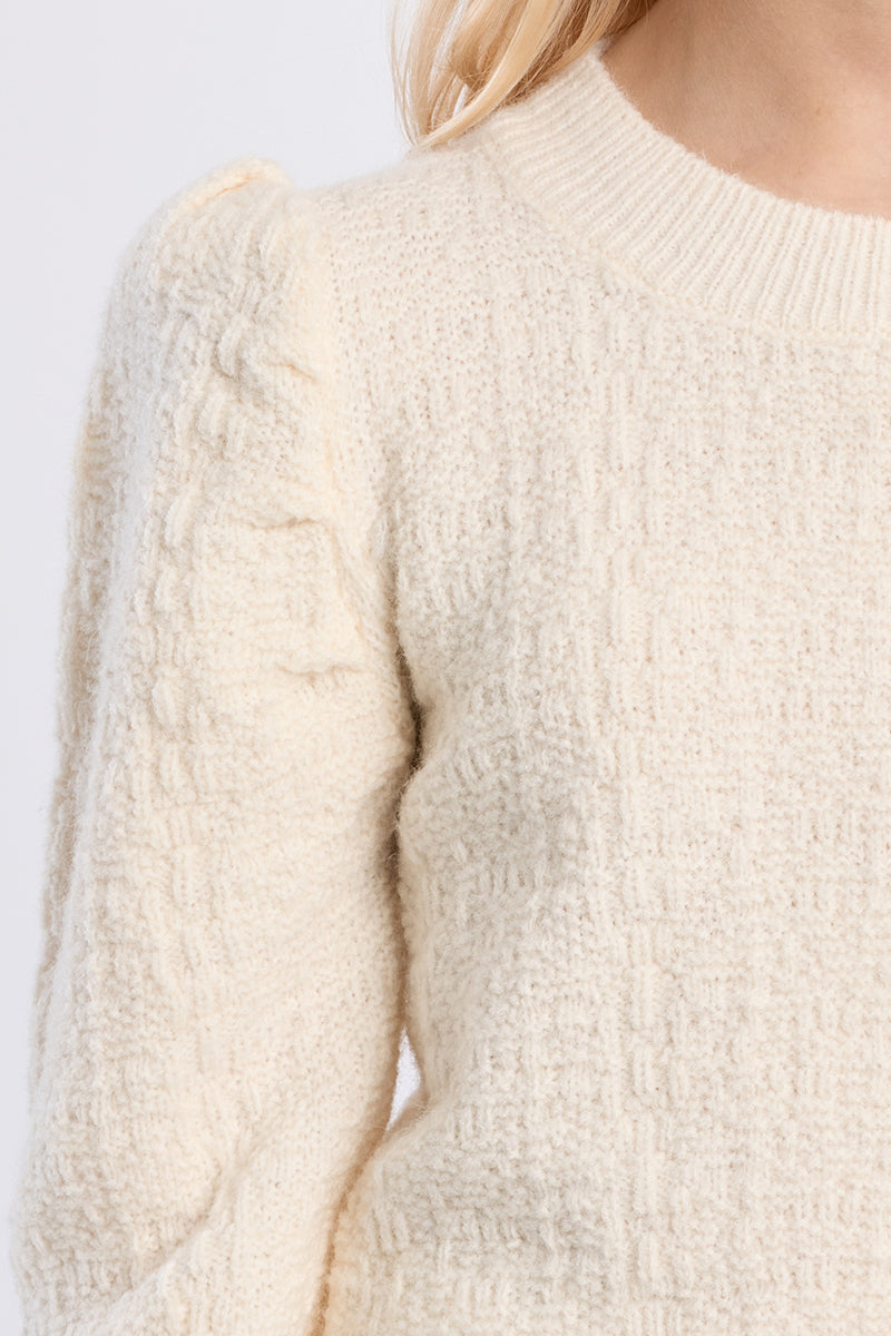 Molly Bracken Girls Knitted Sweater with Gathered Shoulders - Off-White