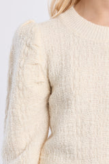 Molly Bracken Girls Knitted Sweater with Gathered Shoulders - Off-White