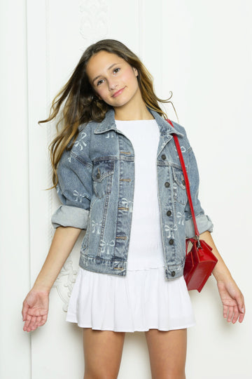KatieJ Montauk Bow Print Jean Jacket