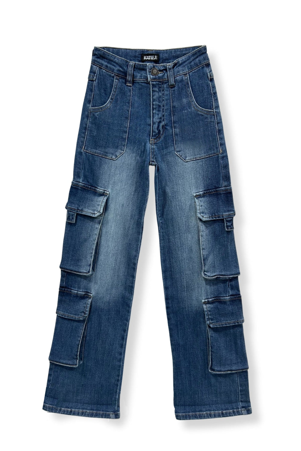 KatieJ Nashville Cargo Jeans, Mid Wash Denim