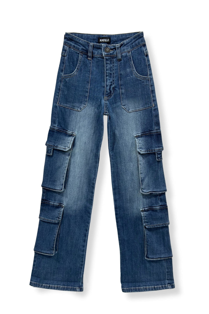 KatieJ Nashville Cargo Jeans, Mid Wash Denim