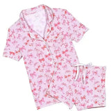 KatieJ Lynn Shorts Tween Lounge Set, Pink Bow Print