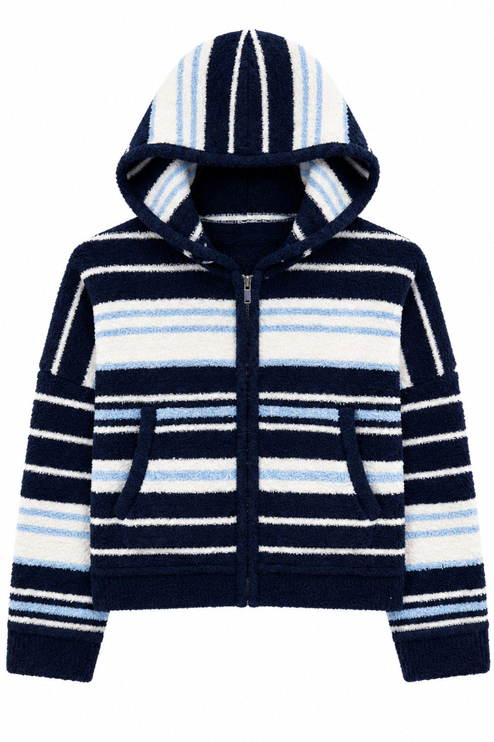 KatieJ Parker Oversized Cozy Zip Up Hoodie, Mixed Blue Stripe