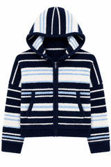 KatieJ Parker Oversized Cozy Zip Up Hoodie, Mixed Blue Stripe