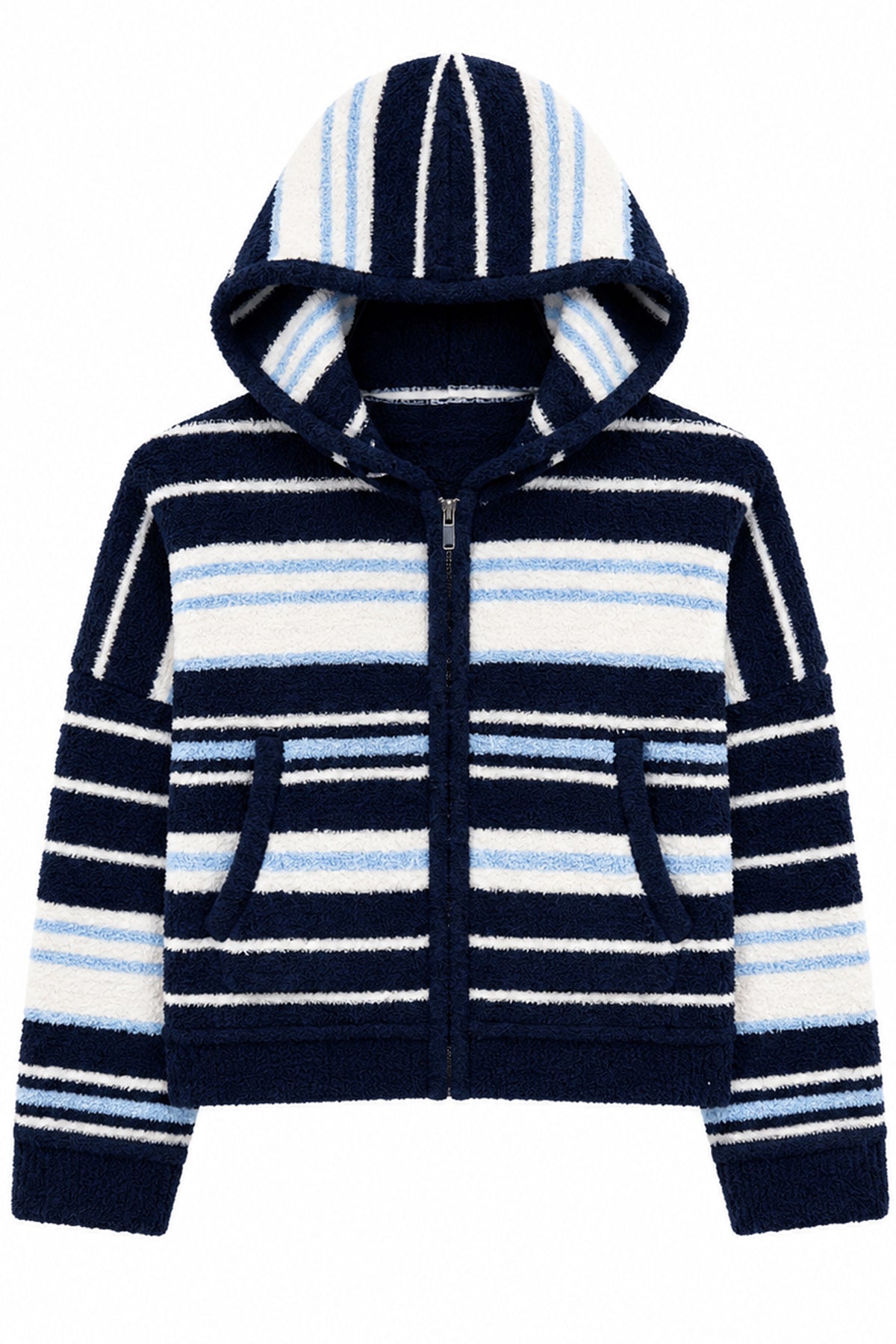 KatieJ Parker Oversized Cozy Zip Up Hoodie, Mixed Blue Stripe