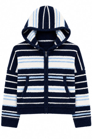 KatieJ Parker Oversized Cozy Zip Up Hoodie, Mixed Blue Stripe