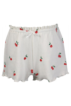 fbz Off-White Pointelle Shorts with Cherries