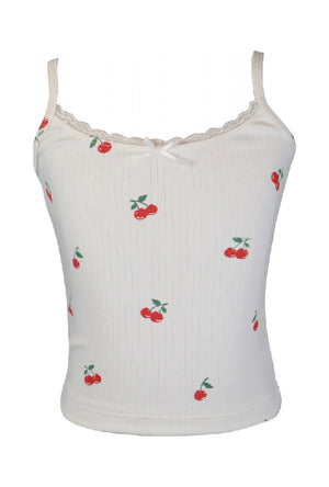 fbz Off White Pointelle Cami Tank with Cherries