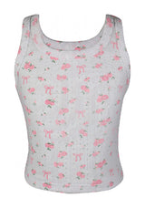 fbz Off White Pointelle Tank with Pink Rose & Bows