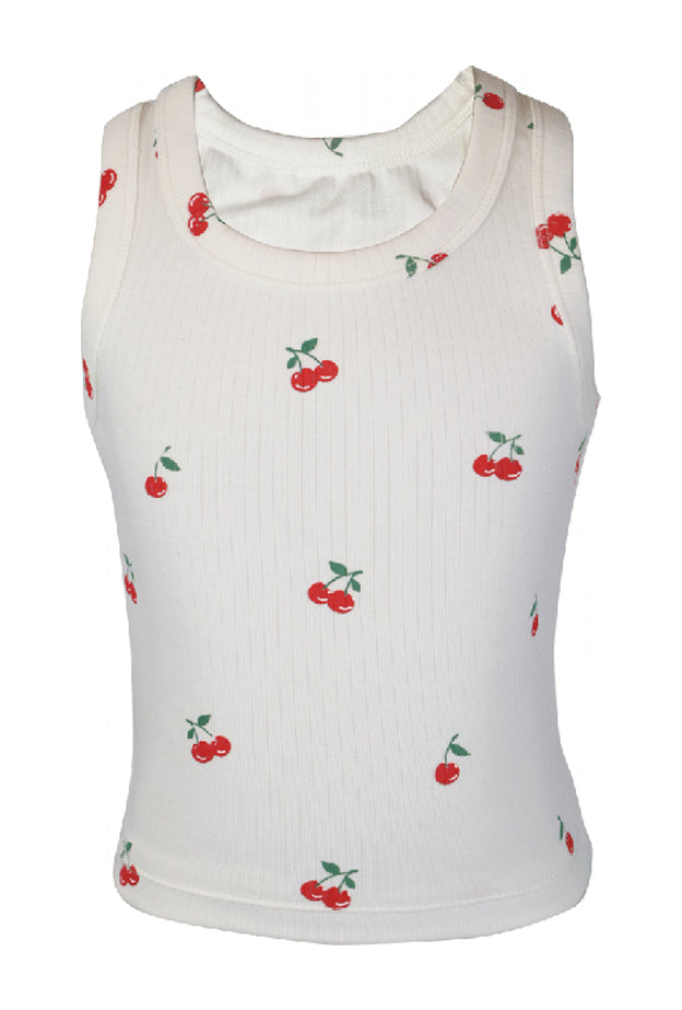 fbz Off White Pointelle Tank with Cherries