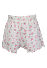 fbz Off White Pointelle Shorts with Pink Roses & Bows