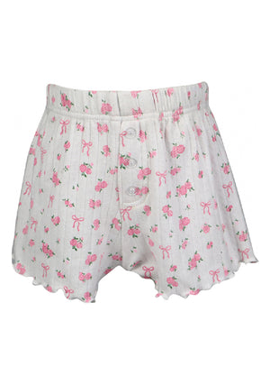 fbz Off White Pointelle Shorts with Pink Roses & Bows