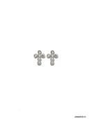 Antique Hand Set Petite Cross Stud Earrings with CZs