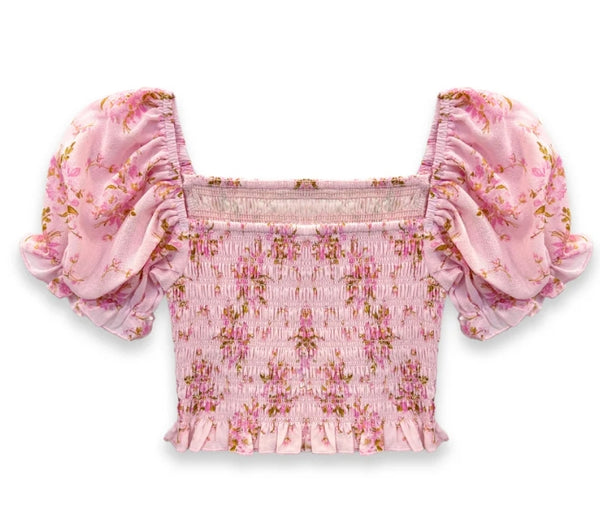 KatieJ Marlee Puff Sleeve Top, Pink Bouquet