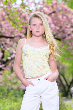 KatieJ Rafi Printed Knit Cami Tee, Yellow Ditsy Butterfly