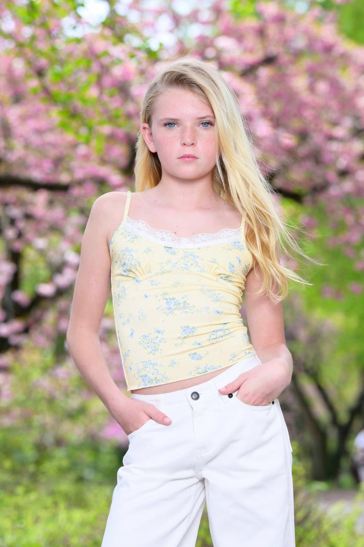 KatieJ Rafi Printed Knit Cami Tee, Yellow Ditsy Butterfly