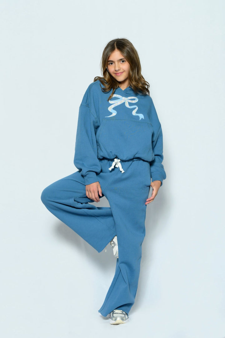 KatieJ Shane Wide Leg Sweat Pants, Denim Blue/Vintage Floral