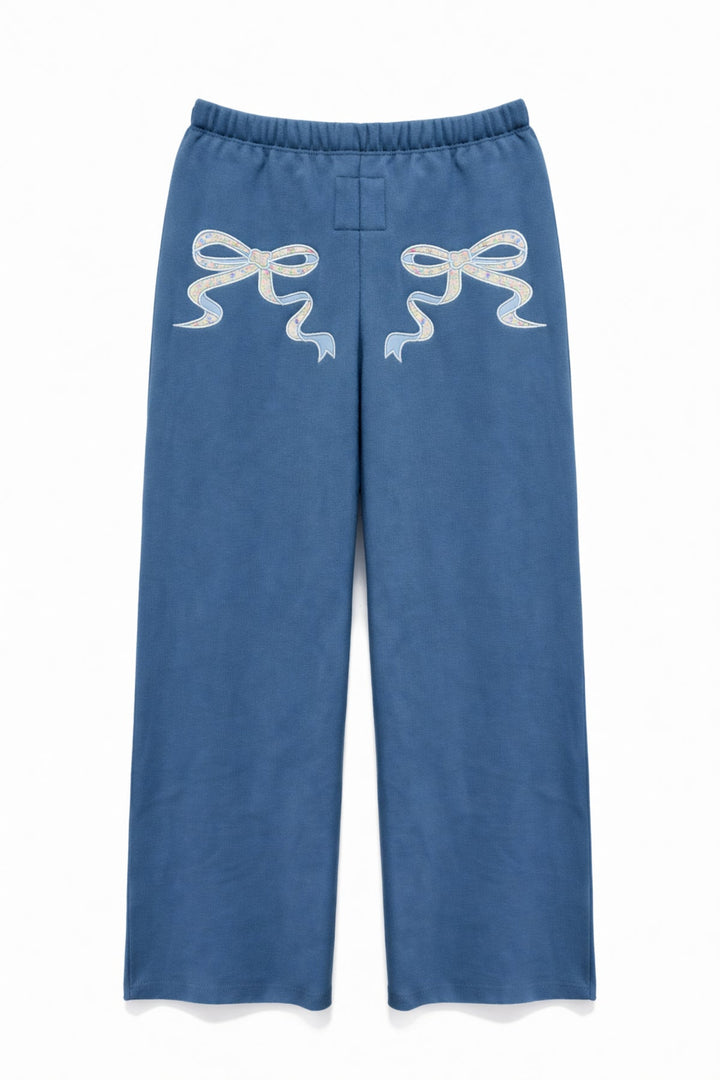 KatieJ Shane Wide Leg Sweat Pants, Denim Blue/Vintage Floral