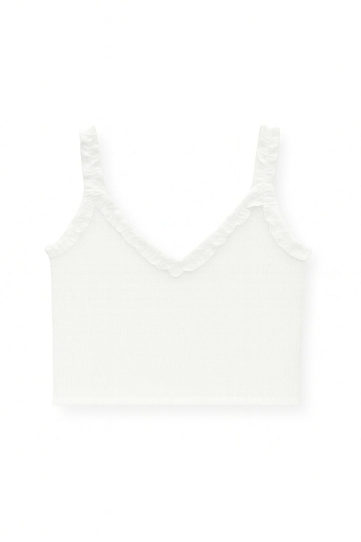 KatieJ Shari Smocked Crop Solid Top