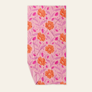 The Darling Effect XL Quick-Dry Beach Towel, Poppin' Petals Hot Pink