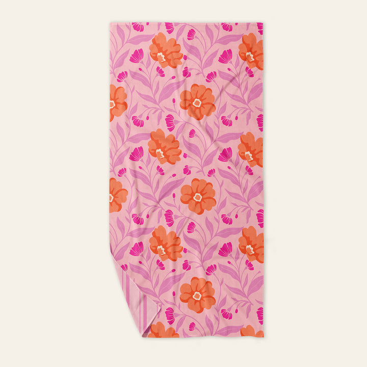 The Darling Effect XL Quick-Dry Beach Towel, Poppin' Petals Hot Pink