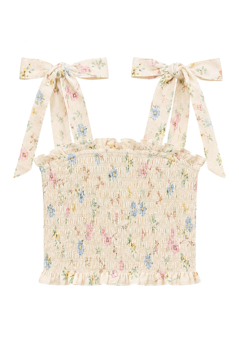 KatieJ Sunny Tie Top, Cream Tossed Floroal