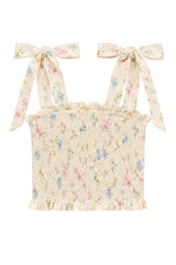 KatieJ Sunny Tie Top, Cream Tossed Floroal