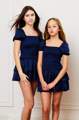 Theme NYC Lexi Cap Smocked Dress, Navy