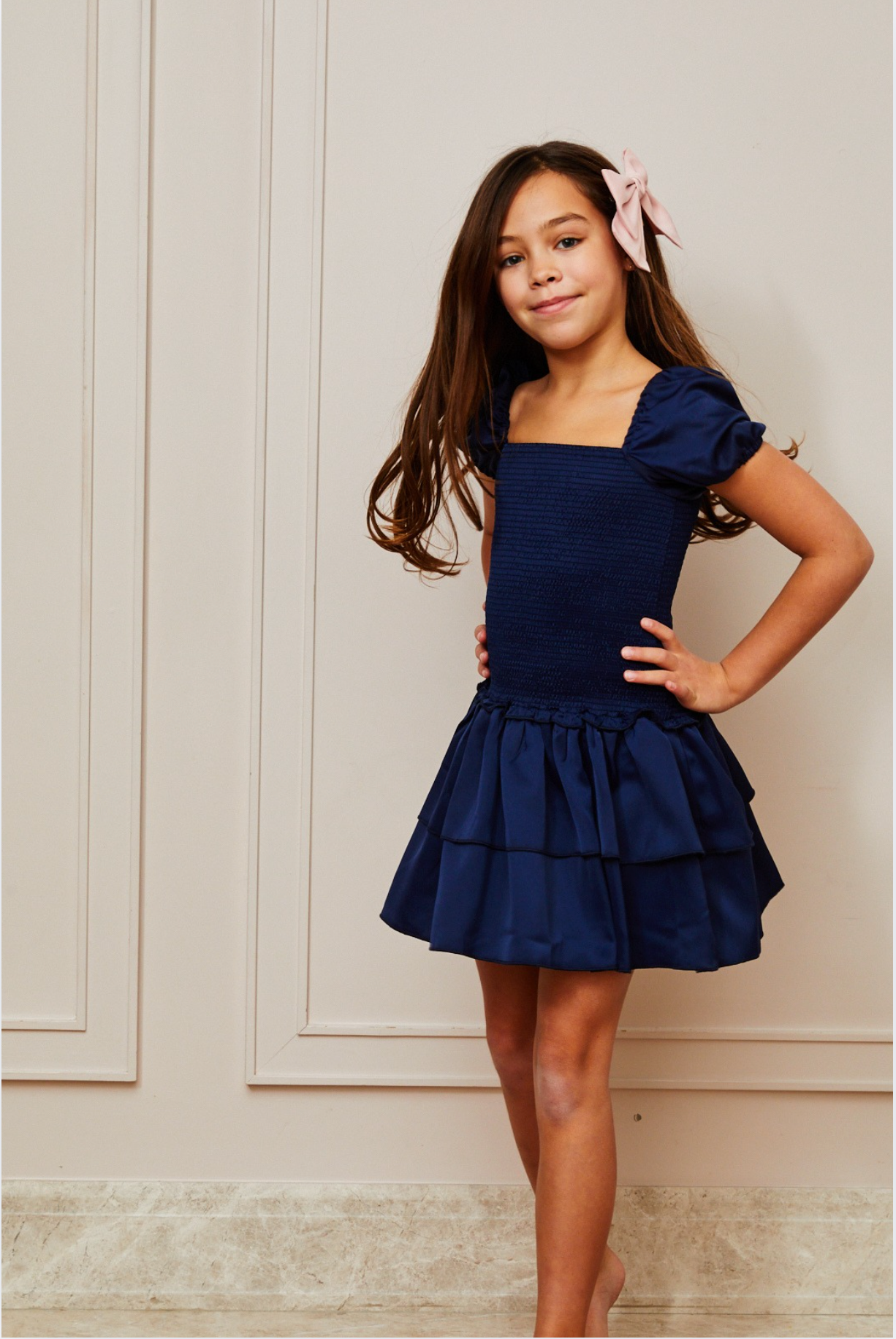 Theme NYC Lexi Cap Smocked Dress, Navy