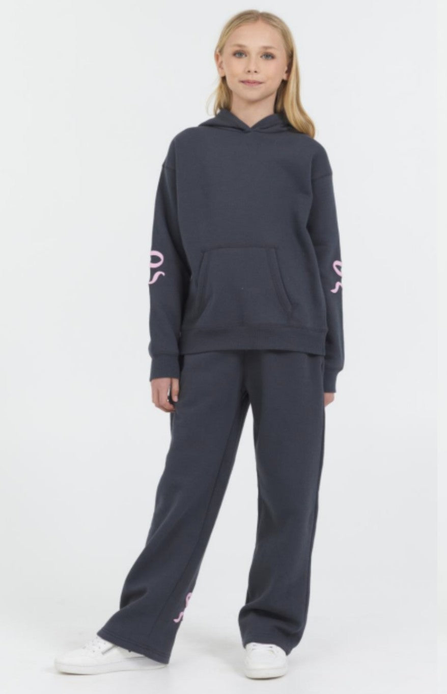 Vintage Havana Graphite Pullover Hoody with Bow Puff Print
