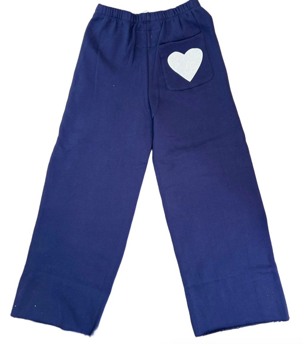 KatieJ Shane Wide Leg Heart Sweat Pants, Sailboat Blue