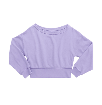 KatieJ Tween Tristan Vintage Style off Shoulder Crop Sweat Top, Lavender