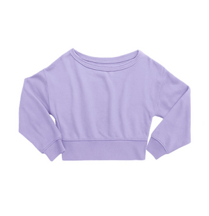 KatieJ Tween Tristan Vintage Style off Shoulder Crop Sweat Top, Lavender