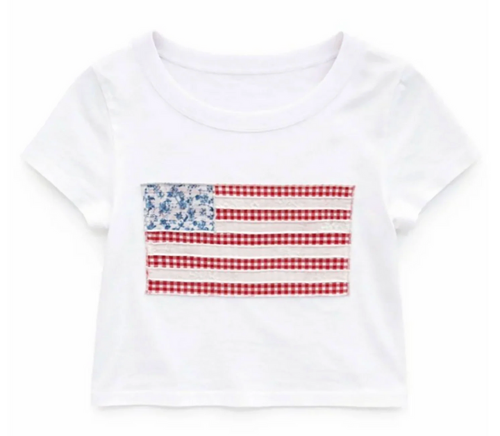 KatieJ Flag Patch Graphic Baby Boxy Tee