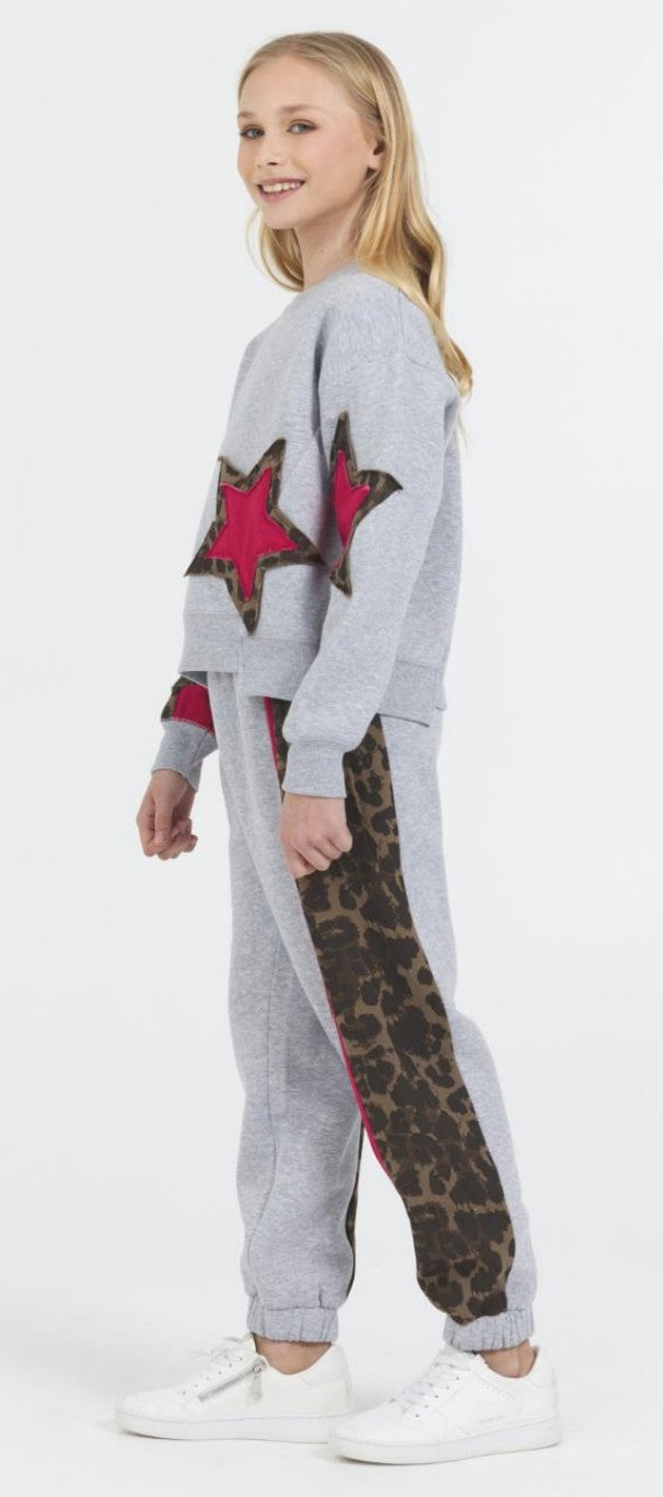 Vintage Havana Classic Grey Color Block Leopard Print Pant