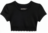 KatieJ Lindsey Cropped Trim Tee with Lace Trim, Black